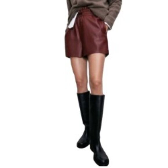 Zara Burgundy Faux Leather High Waist Shorts XSmall - Picture 1 of 6